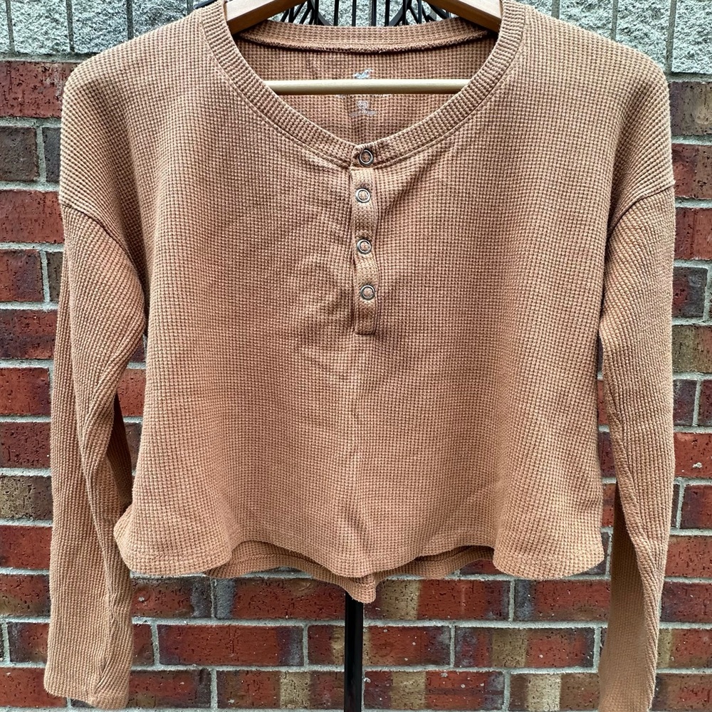 Hollister Y2K Retro Streetcore Crop Waffle Knit Long Sleeve Henley 1/4 Snap XS